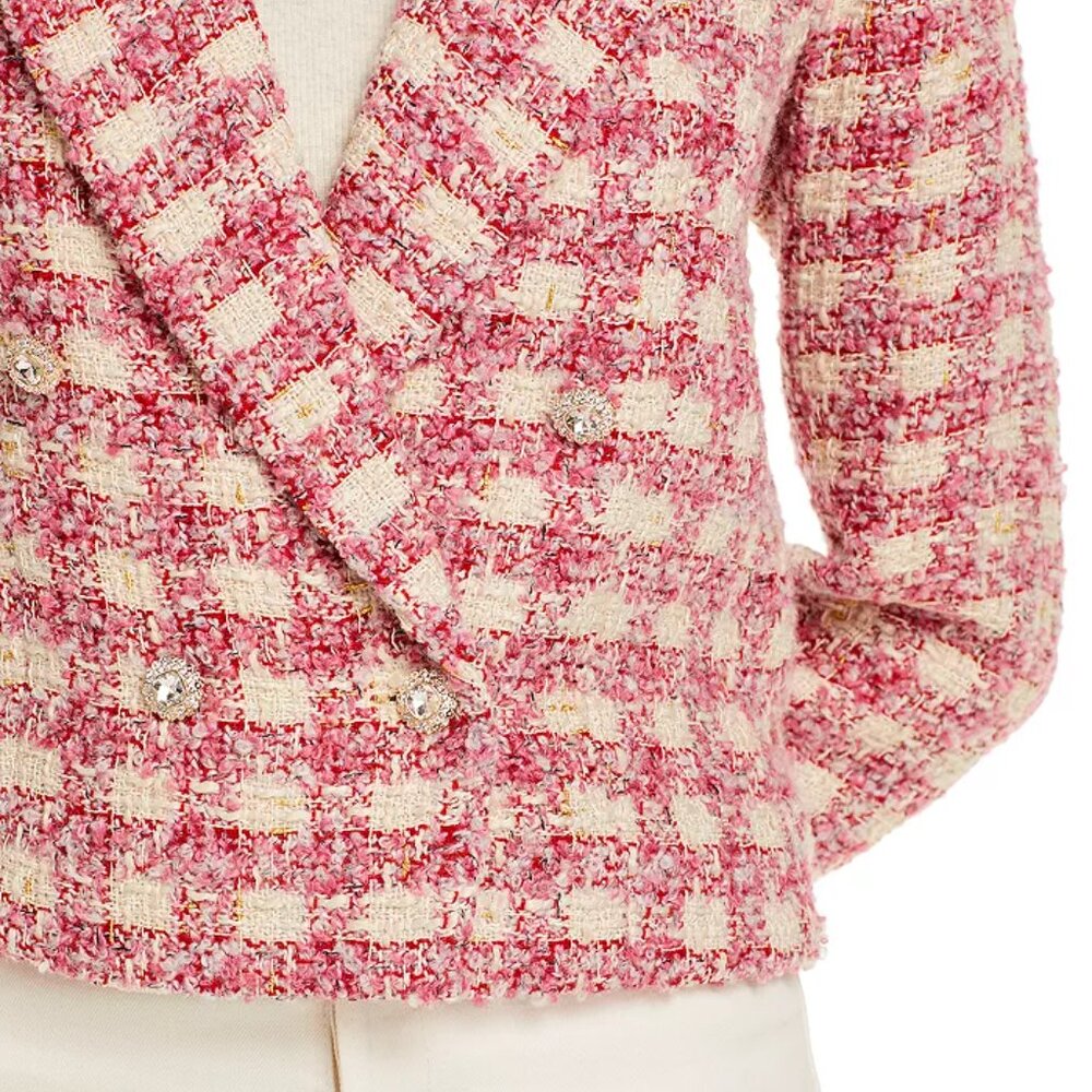 AQUA x Kerri Rosenthal Tweed Heart Elbow Patch Blazer100% Bloomingdale Exclusive - Picture 3 of 5